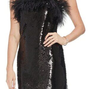 Vince Camuto Black Sequin Dress with Feather Detail (Plus Size)
